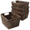 Casafield Set of 4 Water Hyacinth Storage Baskets with Handles, Woven 12" x 9" x 6" Rectangular Storage Bins for Shelves, Blankets, Laundry Organization